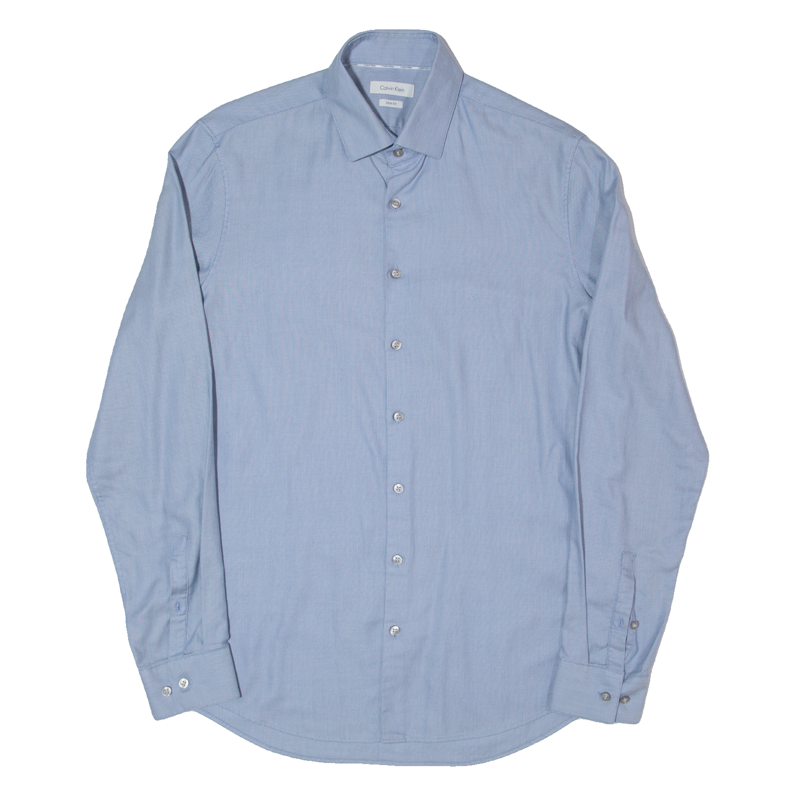 CALVIN KLEIN Slim Fit Mens Plain Shirt Blue Long Sleeve M