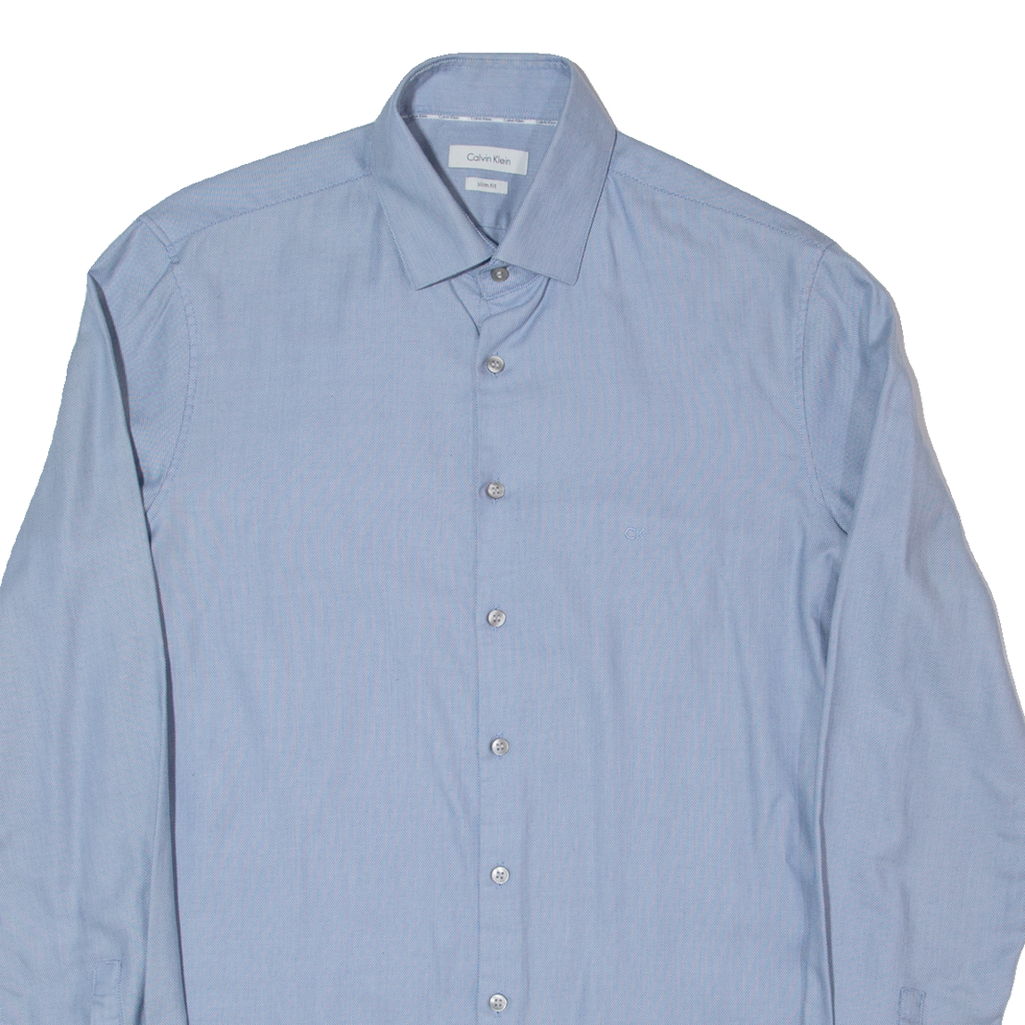 CALVIN KLEIN Slim Fit Mens Plain Shirt Blue Long Sleeve M