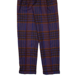 BRUESTLE Pleated Check Womens Knit Trousers Blue Regular Straight Wool W25 L31