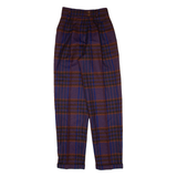 BRUESTLE Pleated Check Womens Knit Trousers Blue Regular Straight Wool W25 L31