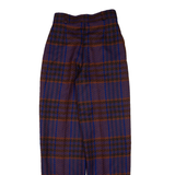 BRUESTLE Pleated Check Womens Knit Trousers Blue Regular Straight Wool W25 L31