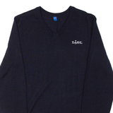 Workwear Mens Jumper Blue V-Neck Tight Knit Wool XS