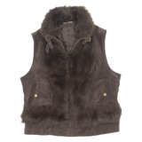 YESSICA Faux Fur Womens Gilet Brown Leather UK 14
