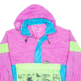 DEBEL Mens Anorak Jacket Pink Nylon 90s Hooded Colourblock S