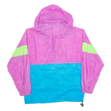 DEBEL Mens Anorak Jacket Pink Nylon 90s Hooded Colourblock S