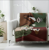 Anycozy Brown Faux Cashmere Throw Blanket – Sofa Cover with Human Cartoon Design, Tassels, Soft Picnic & Camping Mat