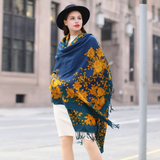 Anyyou 100% Merino Wool Yellow Blue Royal Silk Satin Large Winter Scarf Pashmina Shawl Bandana Perfect For Women Ladies Fashion Style