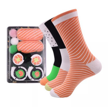 Anyfootwear 5 Pairs Multi-Color Sushi Print Cotton Socks Size 5-11 Harajuku Fashion Casual Skate Crew Socks Soft Comfortable Novelty Christmas Gift for Men & Women