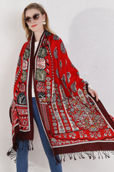 Anyyou 100% Merino Wool Red Black Edge Silk Satin Large Winter Scarf Pashmina Shawl Bandana Perfect For Women Ladies Fashion Style