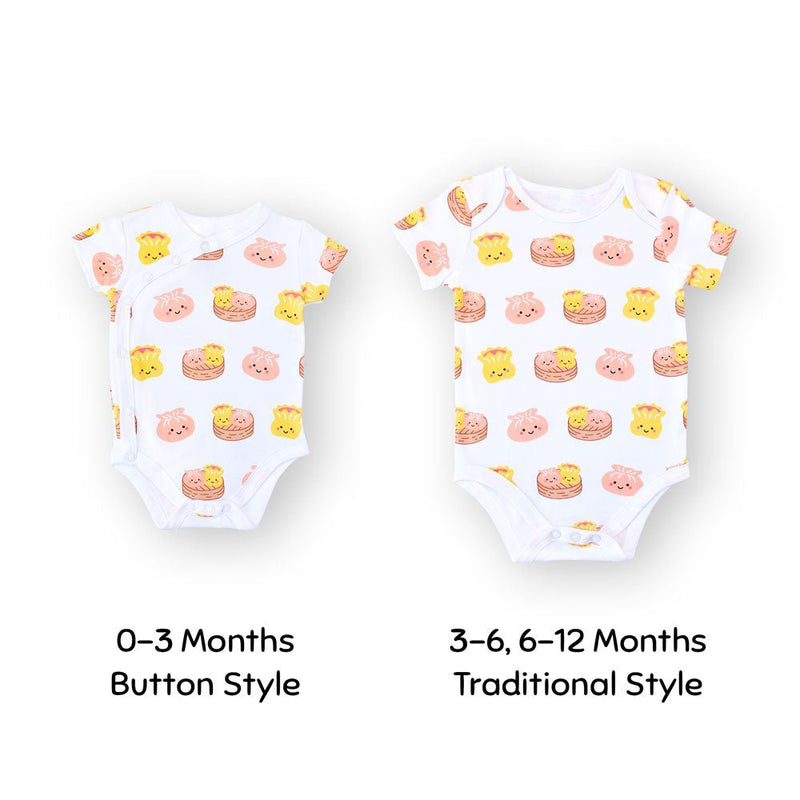 the wee bean organic cotton baby onesie bodysuit in dim sum hargow siu mai