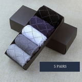 Anyfootwear 5 Pairs Men's Casual Business Socks Size 6-10 High Quality Cotton Breathable Elastic Stripe Pattern Dress Socks
