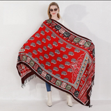 Anyyou 100% Merino Wool Red Black Edge Silk Satin Large Winter Scarf Pashmina Shawl Bandana Perfect For Women Ladies Fashion Style