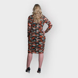 Boudicca Orange Camouflage Ruched Midi Dress -Inclusive Plus Size up to UK 20 / US 16
