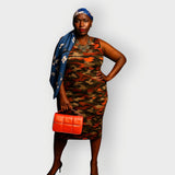 Boudicca Summer Orange Camouflage Ruched Dress-Inclusive Plus Size up to UK 24 / US 20