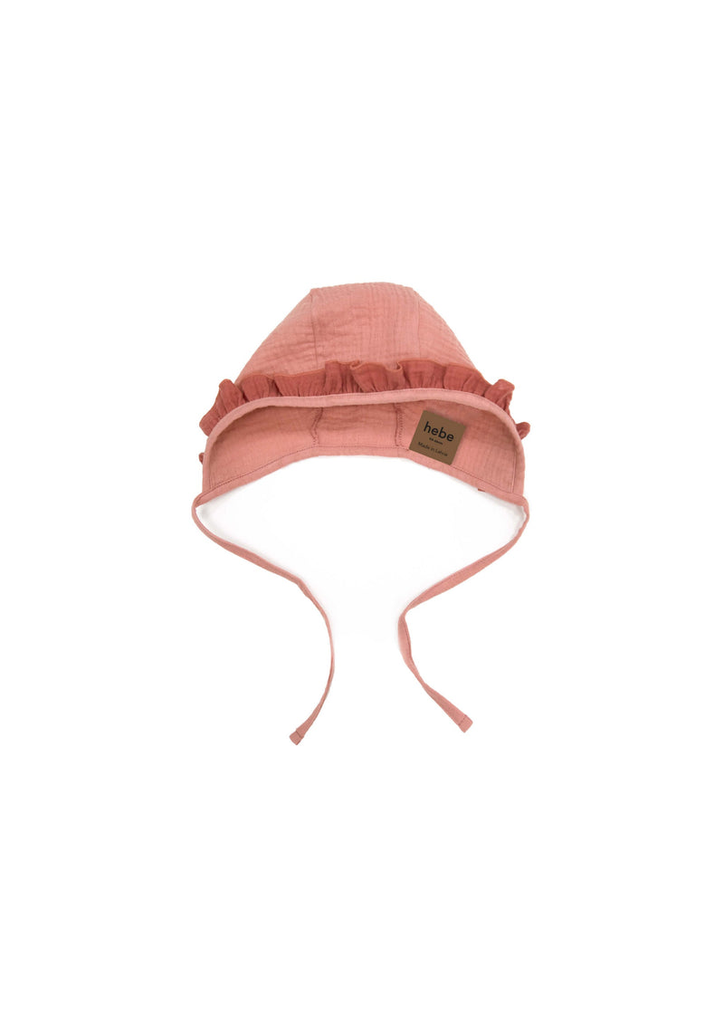 Pink muslin baby hat