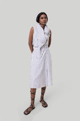 Overlap Midi Skirt in Linen Stripes