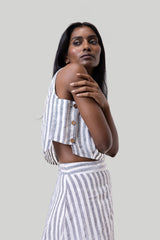 Overlap Midi Skirt in Linen Stripes