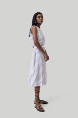 Overlap Midi Skirt in Linen Stripes