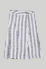 Overlap Midi Skirt in Linen Stripes