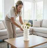 ANYDECO Flower Vase White Medium Nordic Plastic Spiral Pot Home Decor