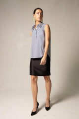 Olivia Sleeveless Blue Stripe Blouse – Italian Cotton Women’s Top