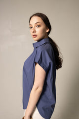 Womens Gather Collar Shirt in Navy – Elegant Blouse
