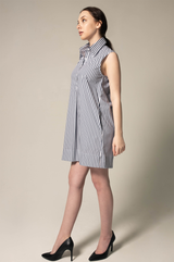 Italian Cotton Blue Stripe Sleeveless Dress – Elegant Summer Dress