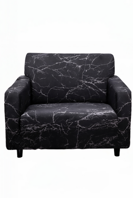 Anyseat 2-Seater Sofa Cover – Marble Black Geometric Style Slipcover for Living Room Chair Protection