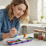 Anygleam Pink Rainbow Stainless Steel 4-Grid Sauce Dish – Seasoning & Dipping Plates for Kitchenware