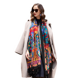 Anyyou 100% Merino Wool Black Ancient Multi-Pattern Neck Silk Satin Large Winter Scarf Pashmina Shawl Bandana Perfect For Women Ladies Fashion Style