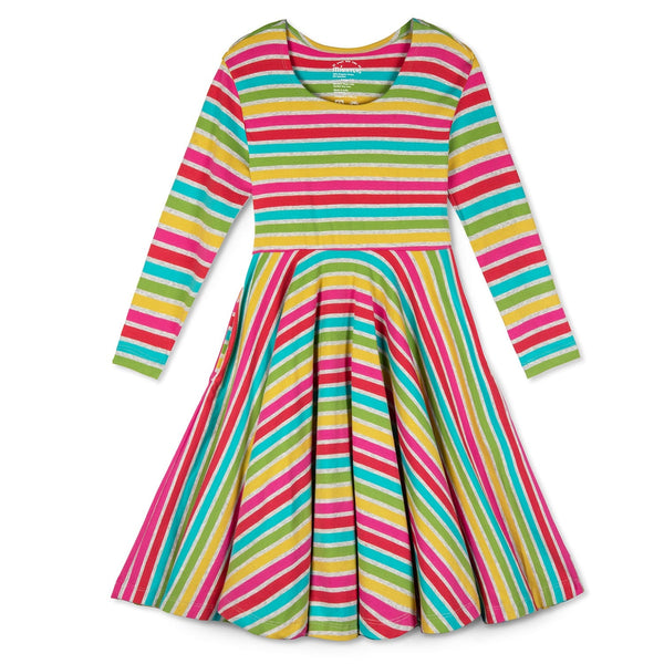 Kids Organic Cotton 3/4 Sleeve Twirl Dress: Limited Edition Stripes