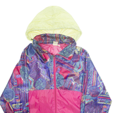 Womens Rain Jacket Pink Hooded Crazy Pattern L