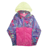 Womens Rain Jacket Pink Hooded Crazy Pattern L
