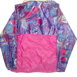 Womens Rain Jacket Pink Hooded Crazy Pattern L