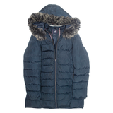 KANGOL Womens Parka Coat Blue Hooded S