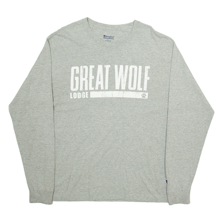 CHAMPION Great Wolf Lodge Mens T-Shirt Grey Long Sleeve L