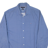 TOMMY HILFIGER Mens Shirt Blue Spotted Long Sleeve L