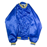 PLA JAC BY DUNBROOKE Village Meats And Deli Mens Bomber Jacket Blue Satin Nylon 80s USA L