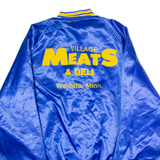 PLA JAC BY DUNBROOKE Village Meats And Deli Mens Bomber Jacket Blue Satin Nylon 80s USA L