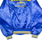 PLA JAC BY DUNBROOKE Village Meats And Deli Mens Bomber Jacket Blue Satin Nylon 80s USA L