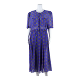 Womens A-Line Dress Purple Floral Short Sleeve Midi L