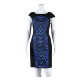KAREN MILLEN Womens Pencil Dress Blue Geometric Sleeveless Midi UK 12