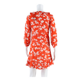 RIXO Sheer Womens Wrap Dress Red Silk Floral Long Sleeve Short XS