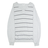 CALVIN KLEIN Golf Mens Patterned Jumper Grey Striped V-Neck Tight Knit L
