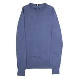 TOMMY HILFIGER Mens Jumper Blue Crew Neck Tight Knit XS