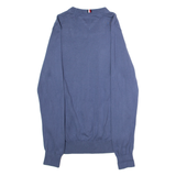 TOMMY HILFIGER Mens Jumper Blue Crew Neck Tight Knit XS