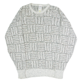ST MICHAEL Mens Patterned Jumper Grey Crazy Pattern Crew Neck 90s S