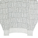 ST MICHAEL Mens Patterned Jumper Grey Crazy Pattern Crew Neck 90s S