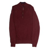 BEN SHERMAN Mens Jumper Maroon 1/4 Zip Waffle Knit M