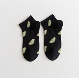 Anyfootwear 5 Pairs One Size 5-9 Black Spring Summer Cotton Avocado Design Breathable Ankle Socks Casual School Girl Socks For Women